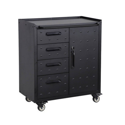 Sweeek - Low Storage Cabinet For Garages With 4 Drawers And A Door Black 42X75X88 Cm - Bobby - image 1