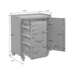 Sweeek - Low Storage Cabinet For Garages With 4 Drawers And A Door Black 42X75X88 Cm - Bobby - thumbnail 4