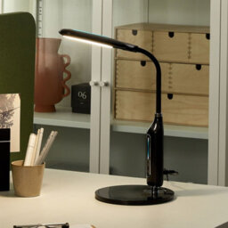 Beliani Candeeiro Led Desk Lamp Black Gloss With Adjustable Bendable Arm, Dimmer And Touch Colour Temperature Control - thumbnail 1