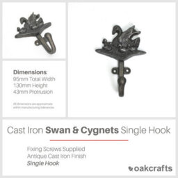Oakcrafts - Antique Cast Iron Swan & Cygnets Single Coat/robe Hook - 130mm - thumbnail 3