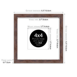 "4X4"" Walnut Picture Frame - 4X4"" Square Frame With 2X2"" Mount For 4X4""/2X2"" Pictures Moderrn Style Thin Edge, 1 Pack" - thumbnail 2