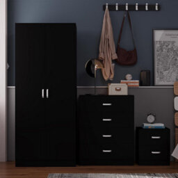 FWSTYLE 3 Piece Bedroom Furniture Set Matt Black Finish - thumbnail 2