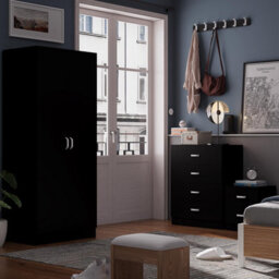 FWSTYLE 3 Piece Bedroom Furniture Set Matt Black Finish