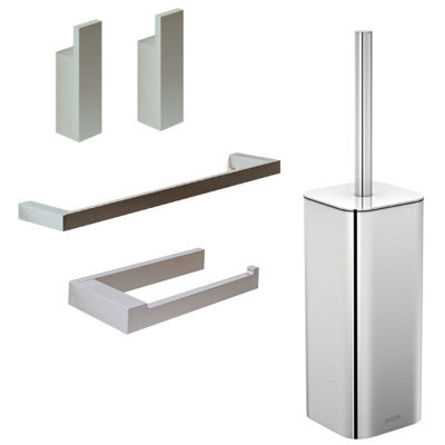 Cosmic Bathroom Accessory Set, Silver Gloss, 5 Pieces, 2X Hooks, Toilet Brush And Holder, Toilet Paper Holder, Towel Rail - image 1