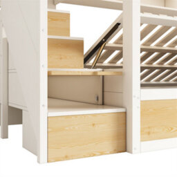 Abrihome Bunk Beds For Kids, 90X190Cm, Staircase Bunk With Storage Cube, Children's Bed With Hydraulic Storage, Solid Wood, White & Natural - thumbnail 7