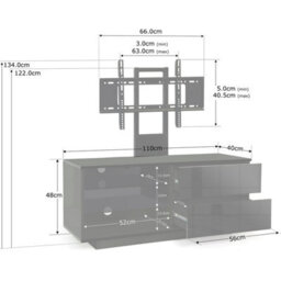 "Homeology Gallus Gloss Black With 2-Black Drawers And 3-Shelves 32""-55"" Led/lcd/plasma Cabinet Tv Stand With Mounting Arm" - thumbnail 5