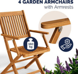 Casaria Sydney Wooden Garden Dining Table And Chairs Set, 4 Seater, Fsc Certified Acacia Wood, Chairs With Armrests, 5 Piece - thumbnail 5
