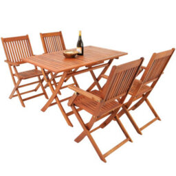 Casaria Sydney Wooden Garden Dining Table And Chairs Set, 4 Seater, Fsc Certified Acacia Wood, Chairs With Armrests, 5 Piece - thumbnail 2