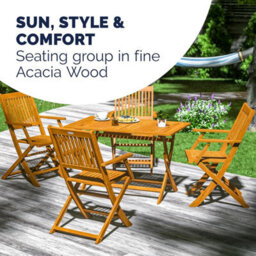 Casaria Sydney Wooden Garden Dining Table And Chairs Set, 4 Seater, Fsc Certified Acacia Wood, Chairs With Armrests, 5 Piece - thumbnail 8
