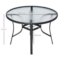 Outsunny 106Cm Round Garden Dining Table With Parasol Hole Tempered Glass Top - thumbnail 3