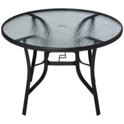 Outsunny 106Cm Round Garden Dining Table With Parasol Hole Tempered Glass Top - thumbnail 2