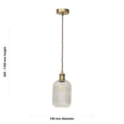 First Choice Lighting Batley - Clear Ribbed Glass Antique Brass Retro Pendant Fitting - thumbnail 5