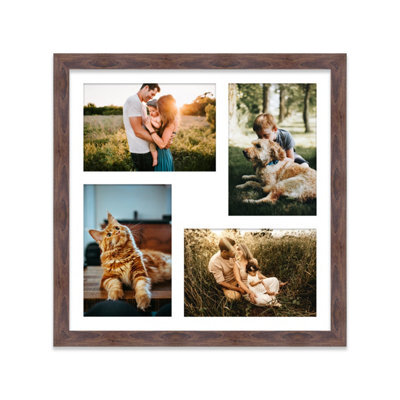 12X12 Inch 4 Opening Photo Collage Frame, Display Four 6X4 Inch Photos, Multi Aperture Family Picture Frame, Walnut - image 1