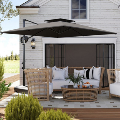 Outsunny Garden Cantilever Parasol W/ Weighted Base Tilt Crank Dark Grey - image 1