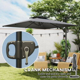 Outsunny Garden Cantilever Parasol W/ Weighted Base Tilt Crank Dark Grey - thumbnail 7