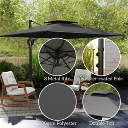 Outsunny Garden Cantilever Parasol W/ Weighted Base Tilt Crank Dark Grey - thumbnail 6