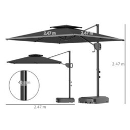 Outsunny Garden Cantilever Parasol W/ Weighted Base Tilt Crank Dark Grey - thumbnail 3