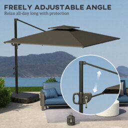 Outsunny Garden Cantilever Parasol W/ Weighted Base Tilt Crank Dark Grey - thumbnail 5