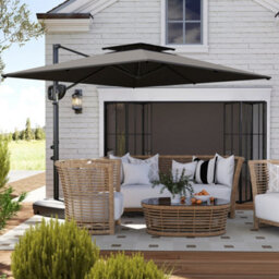 Outsunny Garden Cantilever Parasol W/ Weighted Base Tilt Crank Dark Grey - thumbnail 1