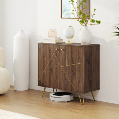 Homcom Sideboard Storage Cabinet With Luxurious Steel Lines Steel Legs Brown - image 1