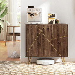 Homcom Sideboard Storage Cabinet With Luxurious Steel Lines Steel Legs Brown - thumbnail 8
