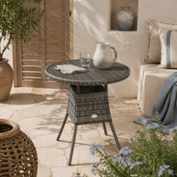 Wyld Haus Reso 70Cm Square Rattan Outdoor Bistro Table, Mixed Grey - Wood-Effect Top, Pe Rattan Panels - thumbnail 1