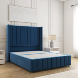 Bsspoke Zoe Divan Bed Blue Plush Velvet With 54Inch Headboard & 12Inch Footboard & No Drawers No Mattress In All Sizes - thumbnail 1