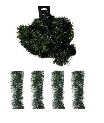 Decoris 4X Pine Green Christmas Tinsel Garland 2.7M Black Shiny Christmas Tree Tinsel - image 1