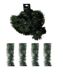 Decoris 4X Pine Green Christmas Tinsel Garland 2.7M Black Shiny Christmas Tree Tinsel