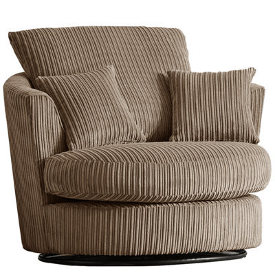 Furnishings For Less UK Luxor Jumbo Cord Coffee Fabric Single Seater 360 Degree Swivel Chair Sofa Accessory - image 1