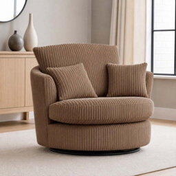 Furnishings For Less UK Luxor Jumbo Cord Coffee Fabric Single Seater 360 Degree Swivel Chair Sofa Accessory - thumbnail 6