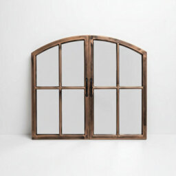 Biznest Double Door Arched Window Wall Mounted Mirror Black Brushed Gold Glass Panels Rustic Farmhouse Home Decor Idea 72X65Cm - thumbnail 5