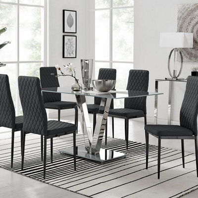 Furniturebox Uk Florini V Grey Dining Table And 6 Black Milan Black Leg Chairs - image 1