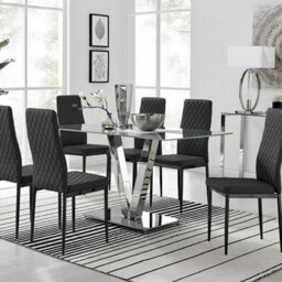 Furniturebox Uk Florini V Grey Dining Table And 6 Black Milan Black Leg Chairs - thumbnail 1