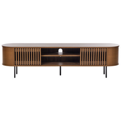 Wyld and Coco Aurora Home Retro Tv Stand In Matt Dark Brown - Wide Particle Board Unit With Steel Legs, Cable Management And Storage - image 1