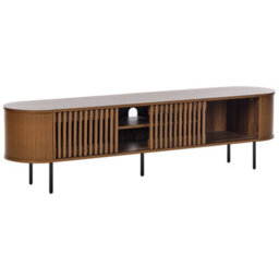 Wyld and Coco Aurora Home Retro Tv Stand In Matt Dark Brown - Wide Particle Board Unit With Steel Legs, Cable Management And Storage - thumbnail 5