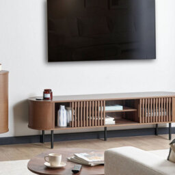 Wyld and Coco Aurora Home Retro Tv Stand In Matt Dark Brown - Wide Particle Board Unit With Steel Legs, Cable Management And Storage - thumbnail 2