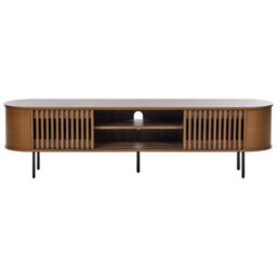 Wyld and Coco Aurora Home Retro Tv Stand In Matt Dark Brown - Wide Particle Board Unit With Steel Legs, Cable Management And Storage - thumbnail 1