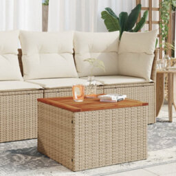 Berkfield Garden Table Beige 55X55X37 Cm Poly Rattan And Acacia Wood - thumbnail 1