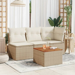 Berkfield Garden Table Beige 55X55X37 Cm Poly Rattan And Acacia Wood - thumbnail 3