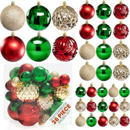 Pelle & Sol Christmas Bauble Set 36-Piece Red-Green-Gold Shatterproof Glitter, Disco Ball & Swirl Ornaments For Tree - thumbnail 8