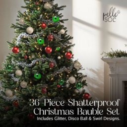 Pelle & Sol Christmas Bauble Set 36-Piece Red-Green-Gold Shatterproof Glitter, Disco Ball & Swirl Ornaments For Tree - thumbnail 2