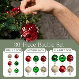 Pelle & Sol Christmas Bauble Set 36-Piece Red-Green-Gold Shatterproof Glitter, Disco Ball & Swirl Ornaments For Tree - thumbnail 6