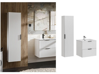 Impact Furniture Bathroom Cabinets 600mm Vanity Unit With Sink Tallboy Wall Storage White Ribbed Fluted Milled Furniture Set Adel - image 1