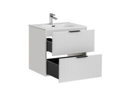 Impact Furniture Bathroom Cabinets 600mm Vanity Unit With Sink Tallboy Wall Storage White Ribbed Fluted Milled Furniture Set Adel - thumbnail 6