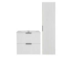Impact Furniture Bathroom Cabinets 600mm Vanity Unit With Sink Tallboy Wall Storage White Ribbed Fluted Milled Furniture Set Adel - thumbnail 2