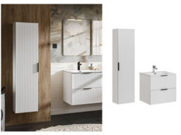 Impact Furniture Bathroom Cabinets 600mm Vanity Unit With Sink Tallboy Wall Storage White Ribbed Fluted Milled Furniture Set Adel - thumbnail 1
