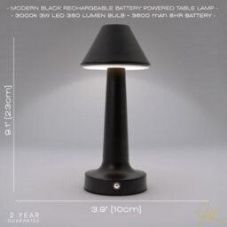 Happy Homewares Short Matte Black Modern Rechargeable Led Touch Dimmable Table Lamp - thumbnail 7