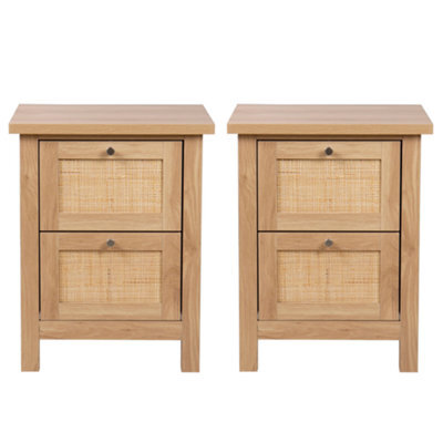 Hallowood Furniture Newquay Oak Effect Bedside Table With 2 Drawer And Real Rattan Front (Pair) - image 1