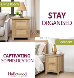 Hallowood Furniture Newquay Oak Effect Bedside Table With 2 Drawer And Real Rattan Front (Pair) - thumbnail 6